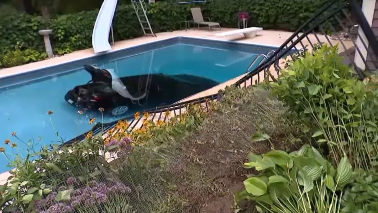 A neighbor doing a good deed ended up driving into a pool — and his split-second decision may have saved a life